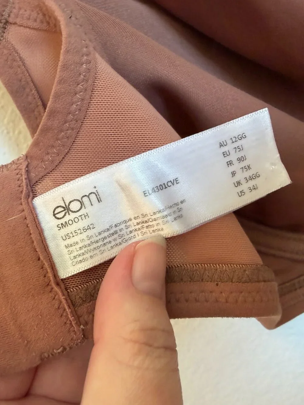 Elomi Smooth Underwire Molded Bra 34I Brown Nude Full Coverage